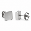 Stainless Steel Square Stud Earrings – Brushed Silver | moggi fillier