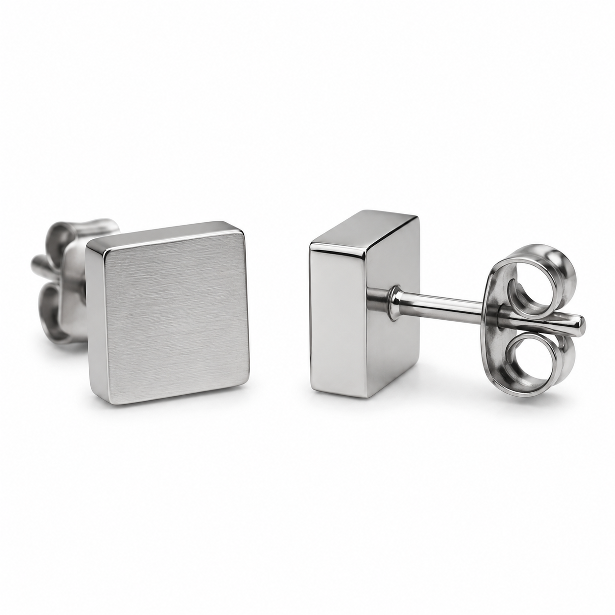 Stainless Steel Square Stud Earrings – Brushed Silver | moggi fillier