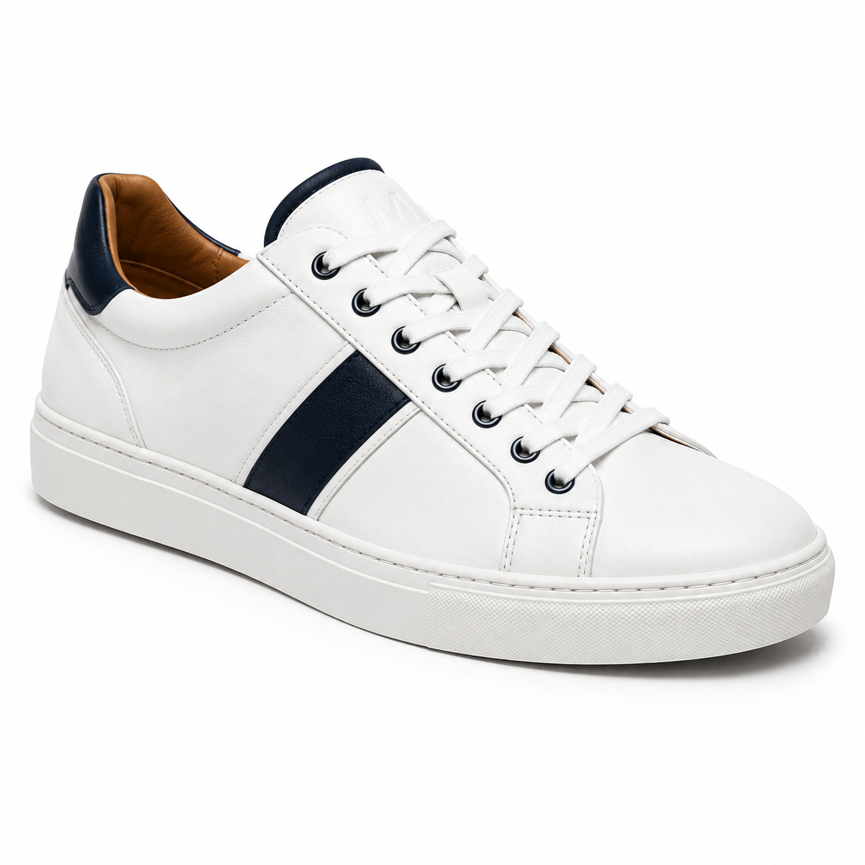 Coastal Leather Trainer – White & Navy | moggi fillier
